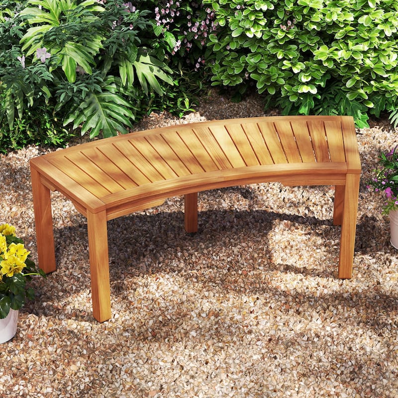 Solid Acacia Wood Outdoor Bench with Curved Design 45" Backless Seat for Garden or Deck - 19" x 45" x 17" (L x W x H)