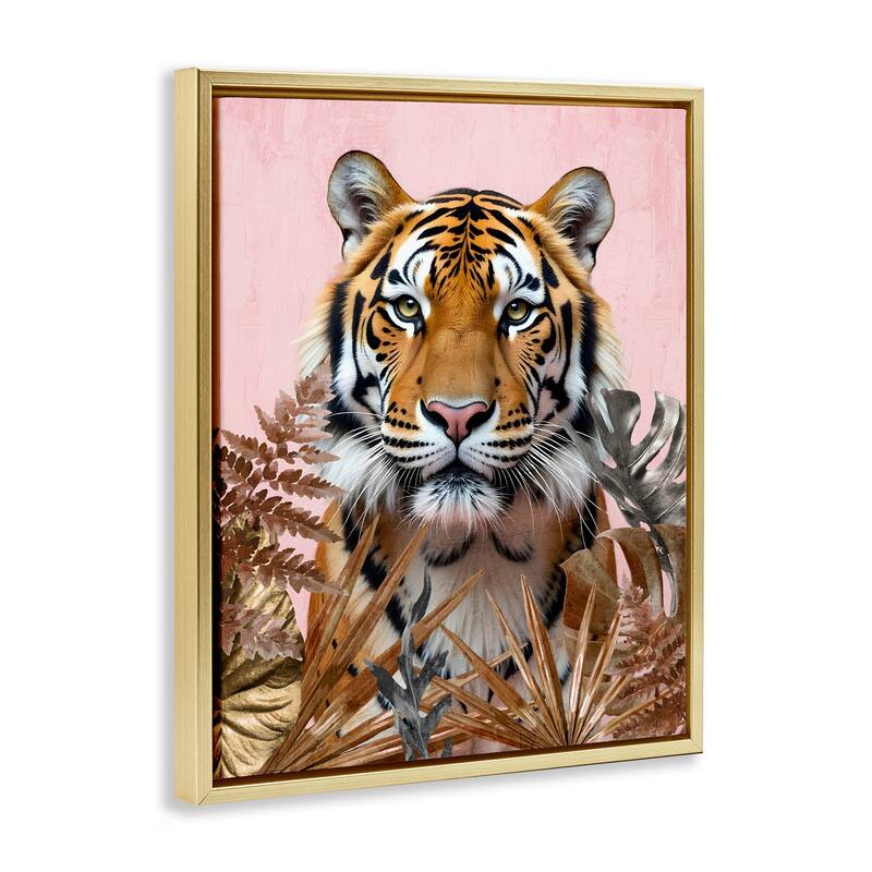 Stupell Fierce Tiger on Pink Framed Floater Canvas Wall Art Design By Kim Allen