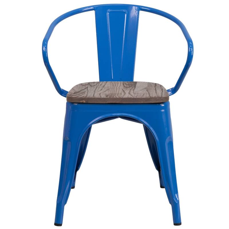 4 Pk. Metal Chair with Wood Seat and Arms
