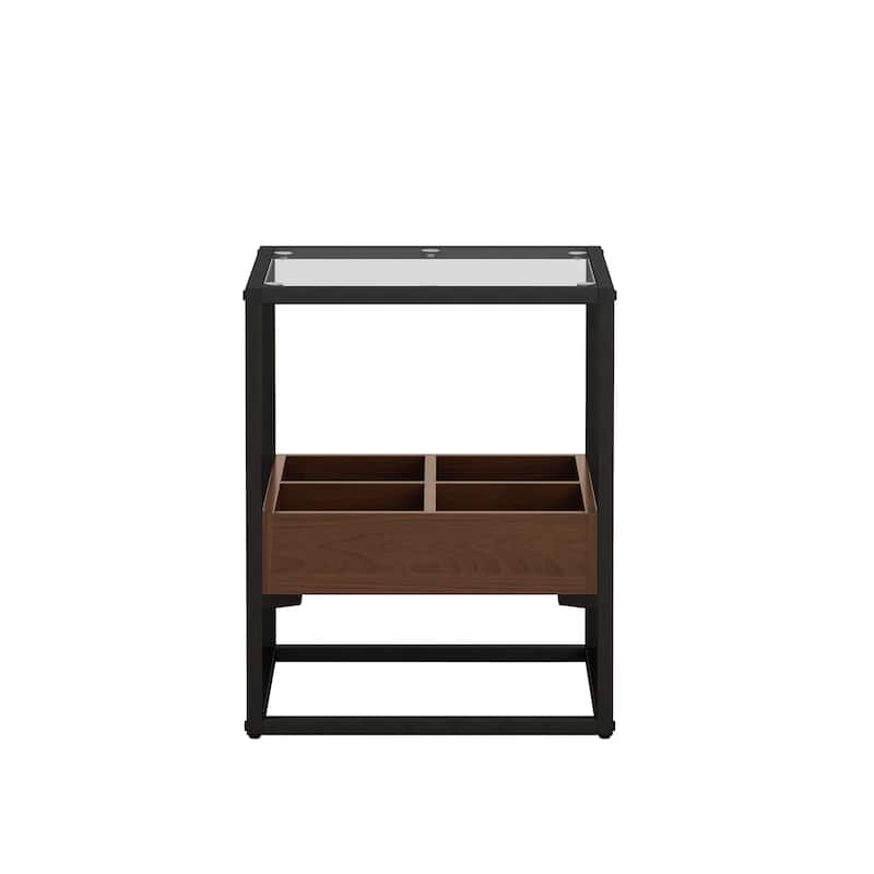 Glass Coffee Table with storage shelf and metal table legs