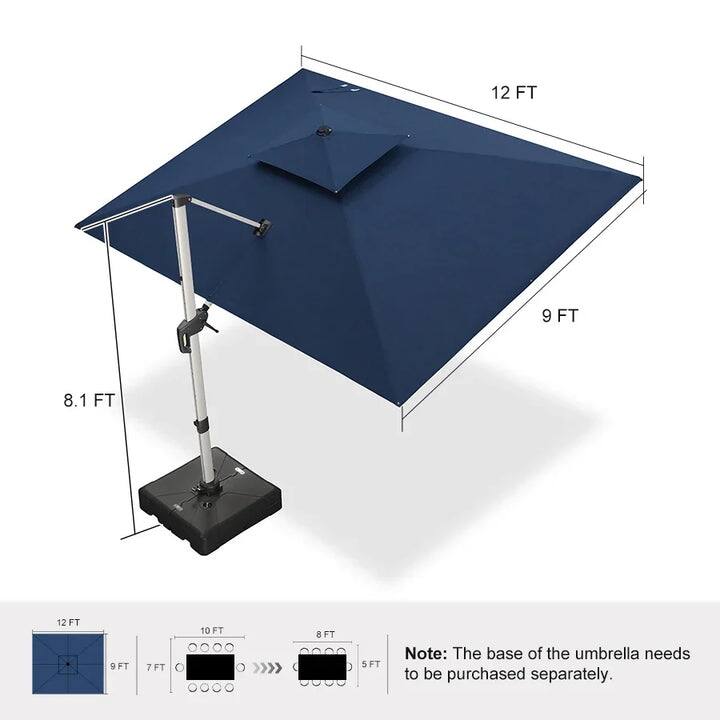 PURPLE LEAF 09x12/10x13 ft Rectangular Sunbrella Patio Cantilever Umbrella with Base