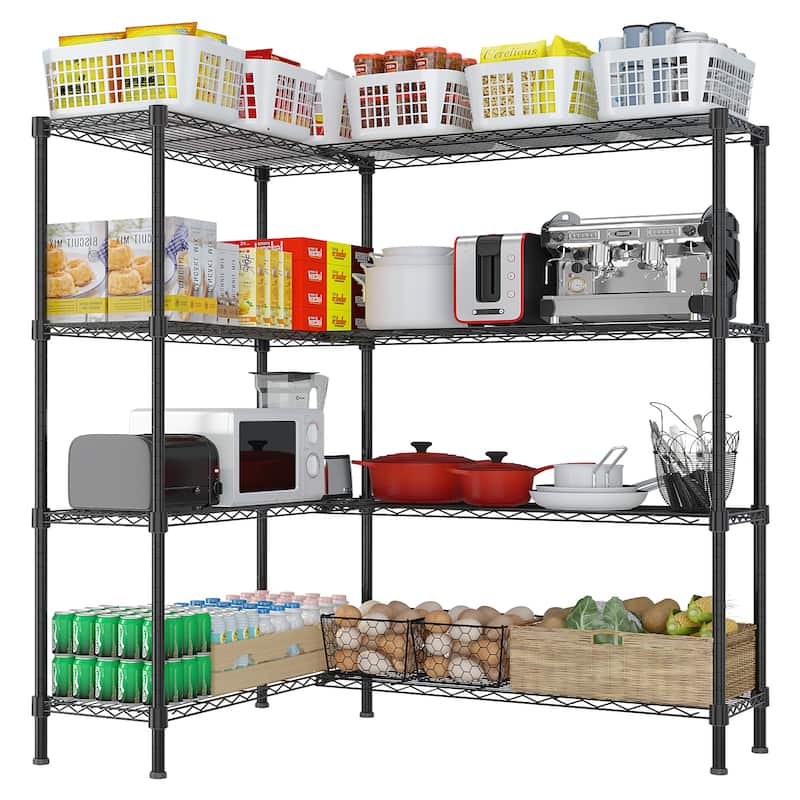 4-Tier Double-Sided Black Iron Display Rack with Adjustable Shelves and Non-Slip Feet - 147(L) x 35(W) x 150(H) cm