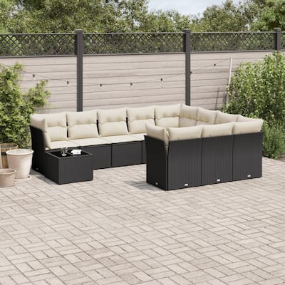 vidaXL Patio Sofa Set with Cushions Outdoor Furniture 11 Piece Poly Rattan - 21.7 x 21.7 x 14.6