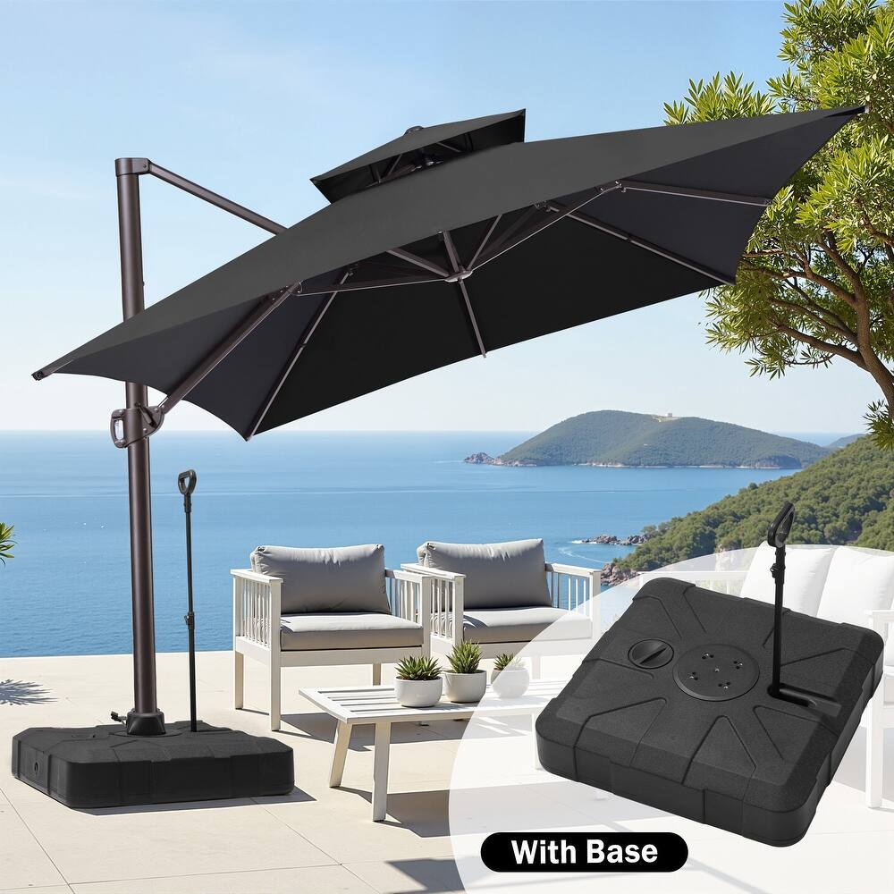10 x 13 ft Outdoor Aluminum Double Top Patio Offset Cantilever Umbrella with Base