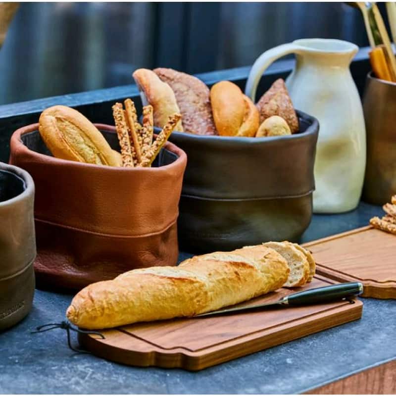 Round Leather Bread Serving Basket - 7.75"