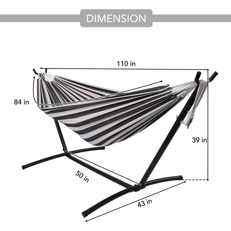 Double Cotton Hammock with Heavy Duty Steel Stand