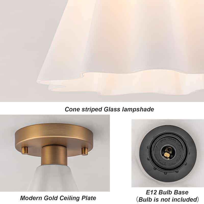 Vintage 1-Light Glass Cone Flush Mount Ceiling Light - Brass