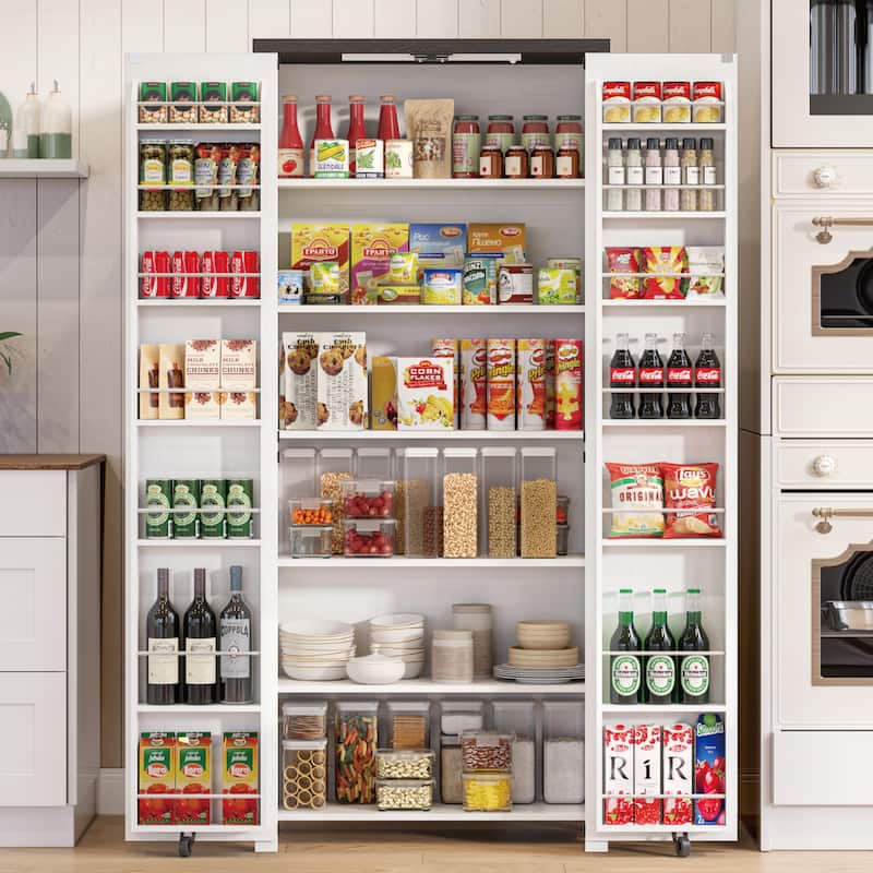 Smart LED Farmhouse Pantry Cabinet with Shelves