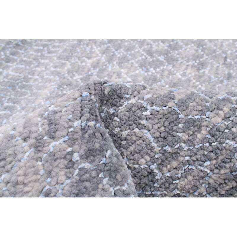 ECARPETGALLERY Hand-knotted Silk Shadow Dark Grey Wool Rug - 8'10 x 11'7