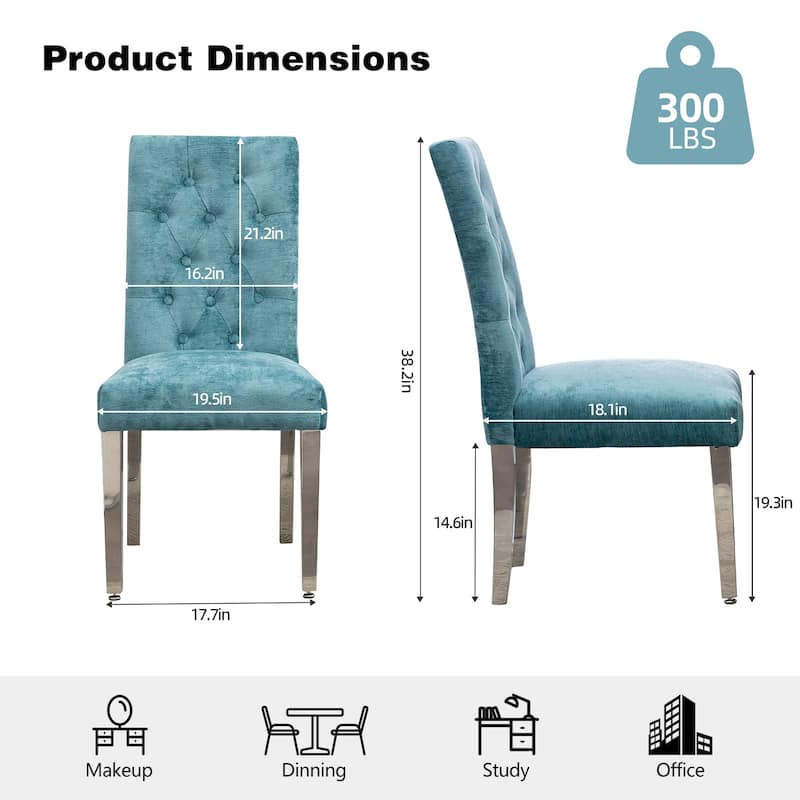 Set of 2 Modern Dining Chairs with Plush Velvet Upholstery, Sturdy Stainless Steel Legs & S-Shaped Springs - Ergonomic Support
