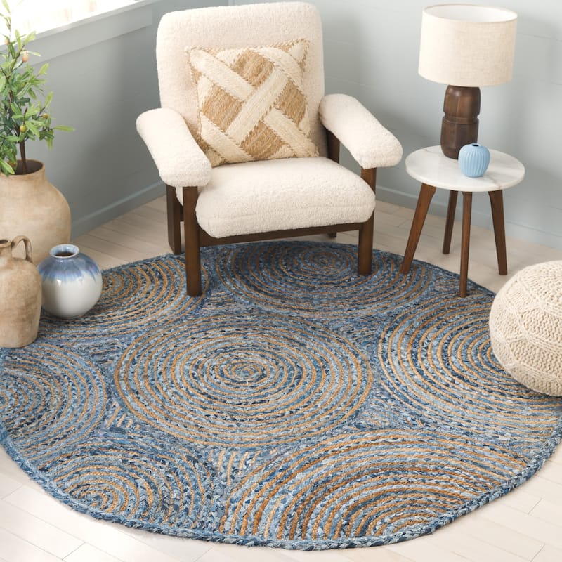 SAFAVIEH Handmade Cape Cod Eulogia Coastal Jute Rug - 6' x 9' Oval - Blue/Natural