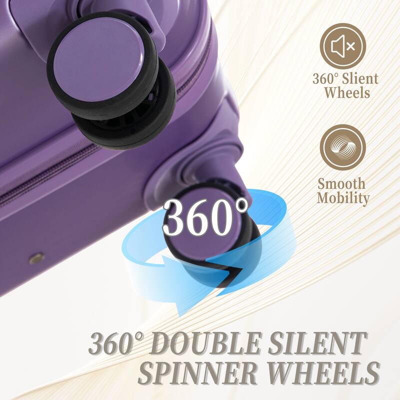 3 pcs/set in ABS Spinner Wheel Luggage, Carry on Suitcase, Matching Color, Combination Lock (Purple)