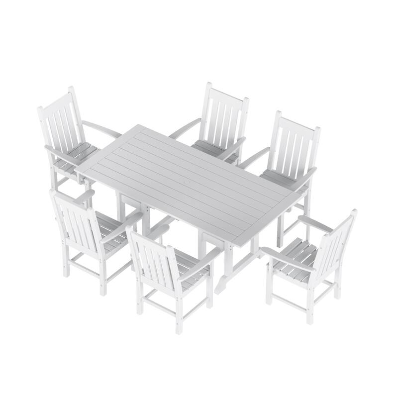 Laguna Hdpe All Weather Outdoor Patio Dining Set with Rectangle Table, Arm Chairs (7-Piece Set)