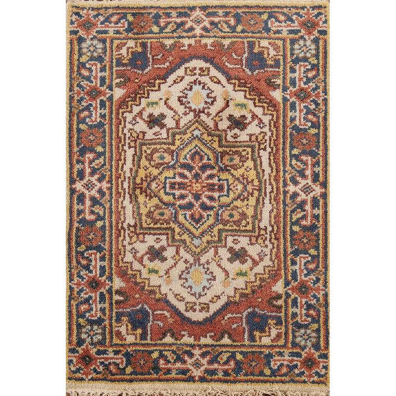 Geometric Heriz Serapi Indian Accent Rug Handmade Foyer Wool Carpet - 2'0"x 3'0"