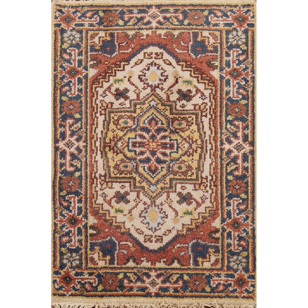 Geometric Heriz Serapi Indian Accent Rug Handmade Foyer Wool Carpet - 2'0"x 3'0"