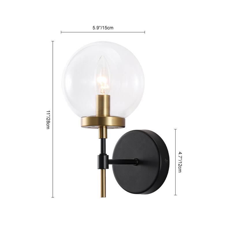 Modern 1-Light Two-Tone Clear Glass Armed Wall Sconce - 5.9 in