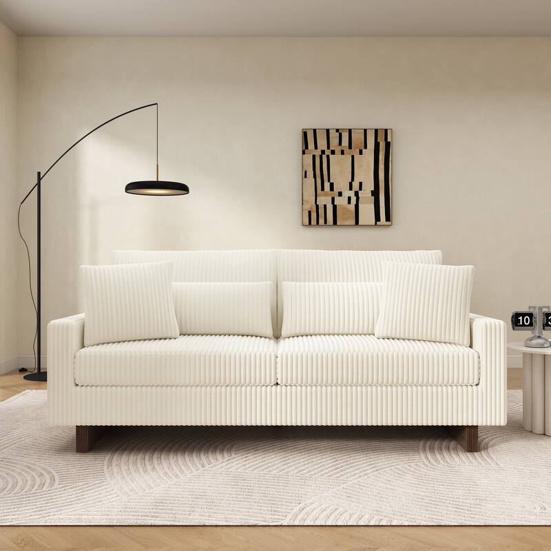 Modular Loveseat Sectional Sofa, 80.3" Corduroy 2-Seater Couch, Modern Square Armrest Sofa with Wooden Leg and Pillows