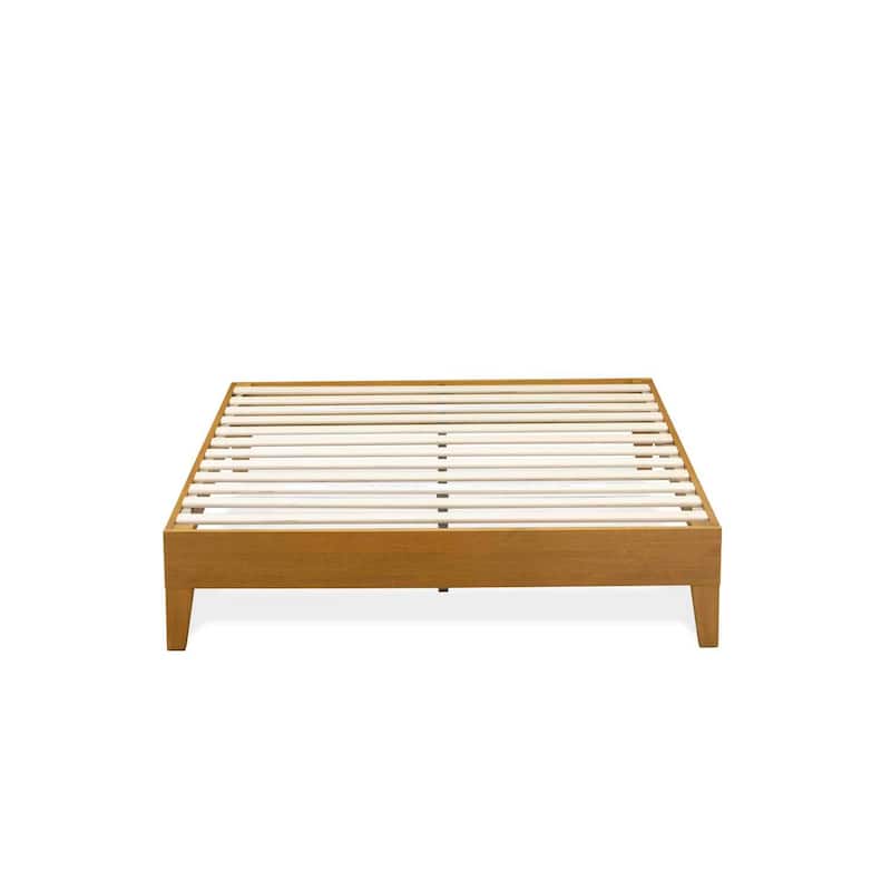 Queen Platform Bed Frame - Solid Wood Legs, Oak Finish - Modern Bedroom Furniture