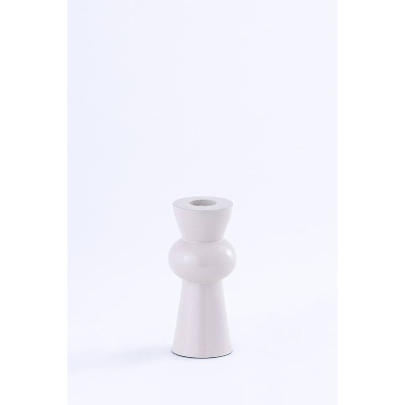 Small Rounded Neck Tapered Aluminum Candle Holder - 4.75" - White