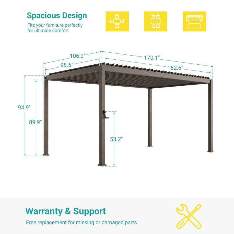 Aluminum Steel Pergola, Outdoor Pergola with Adjustable Roof