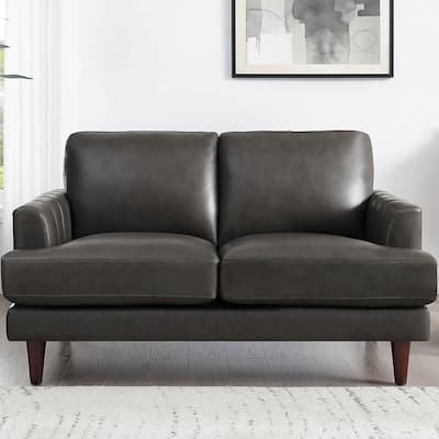 Ivy Living Cassia Top Grain Leather Loveseat with Feather Memory Foam and Springs