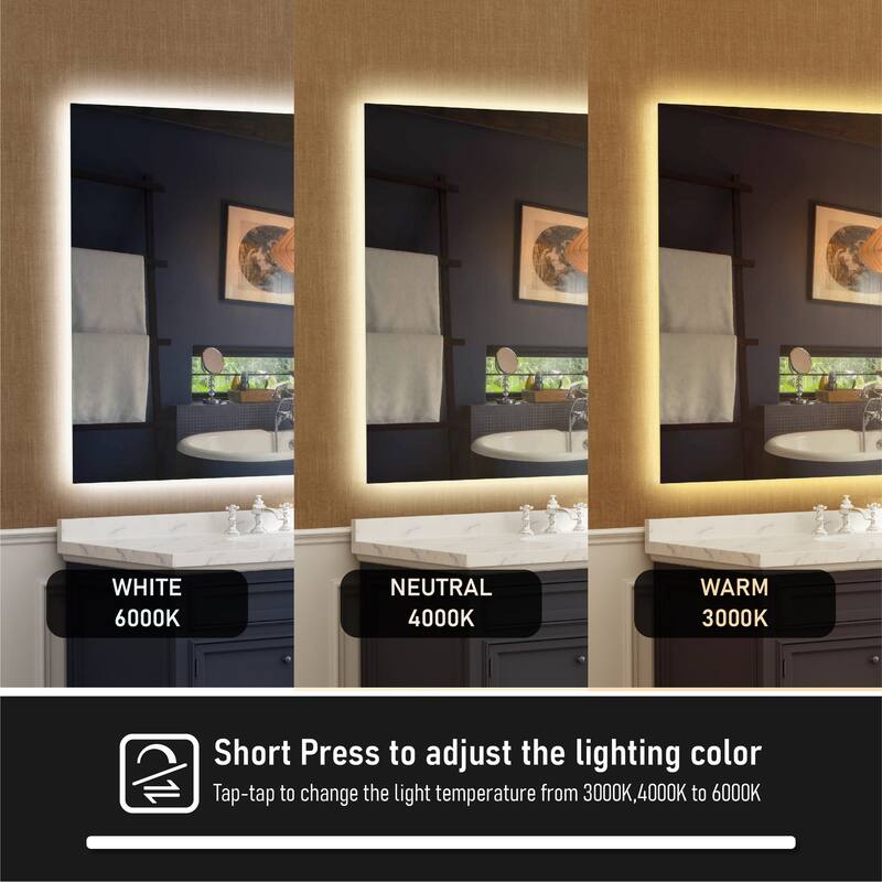 Wall Mounted Back Light Bathroom Frameless LED Mirror With Anti- Fog And Memory Function