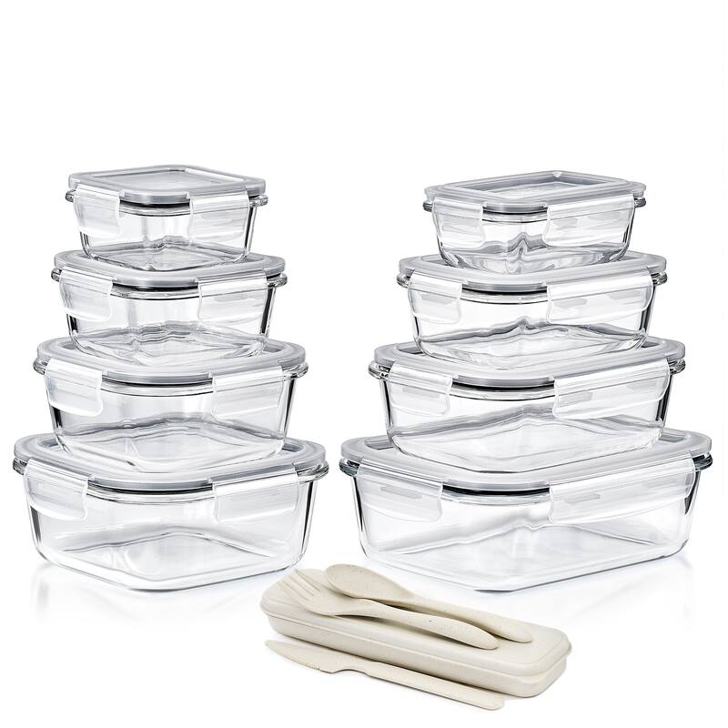Sorbus Glass Food Storage Containers with Lids (16 Pcs)