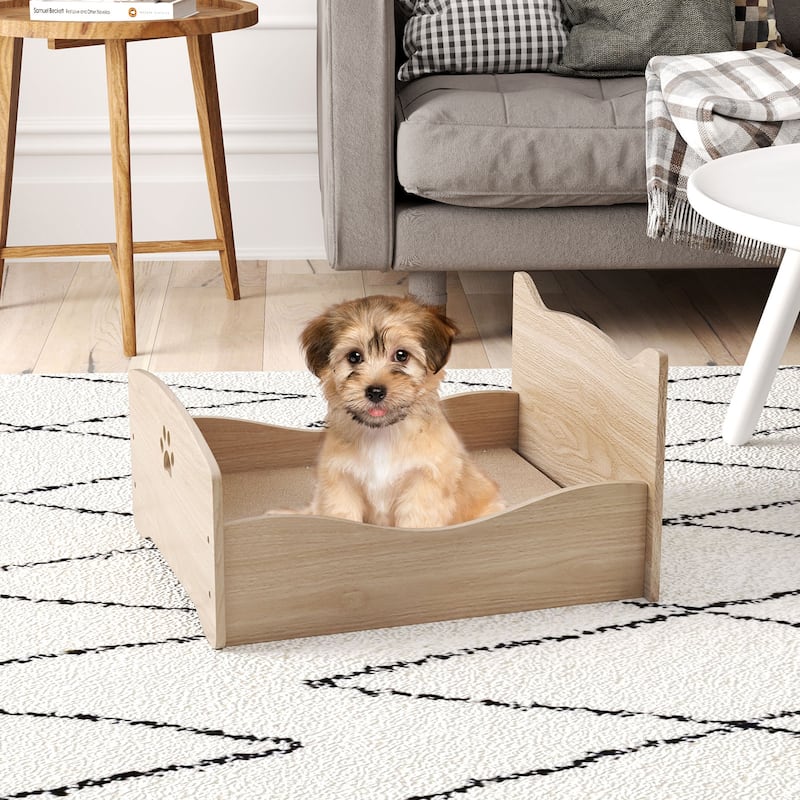 Natural Elevated Pet Bed Frame with Cute Headboards and Rails Ideal for Small Animals - 21" x 18" x 20"