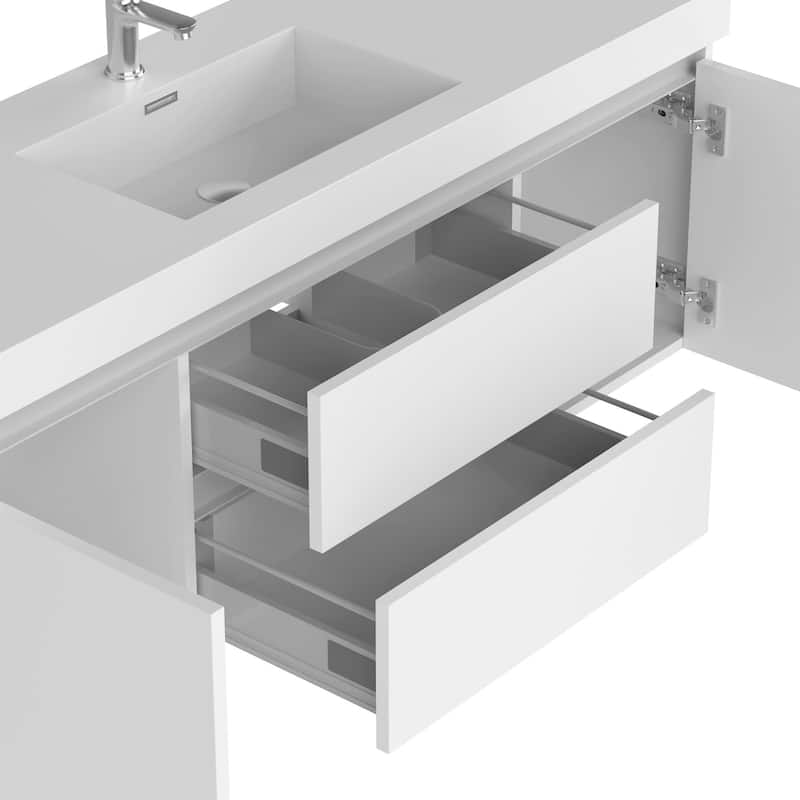Vanity Art 48-Inch Single Sink Wall-Hung Bathroom Vanity Set White Stone Top Glossy Finish 2 Drawers 4 shelves