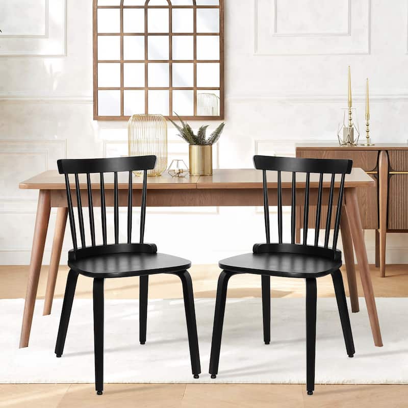 Solid Wood Spindle Back Windsor Dining Chairs, Set of 2 - 17.44" (W) x 19.7" (D) x 33.1" (H) - Set of 2 - Black