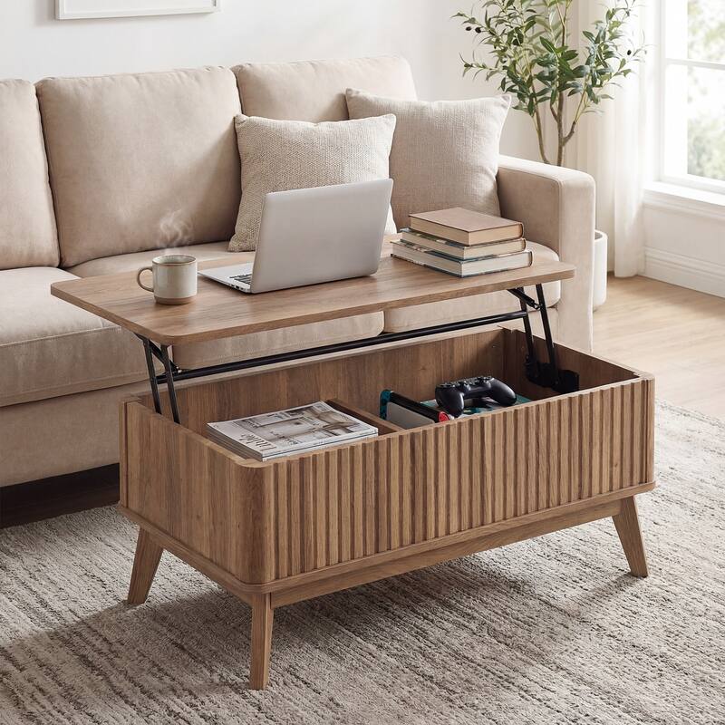Gymax 35.5'' Fluted Lift Top Coffee Table w/Lift Tabletop Hidden