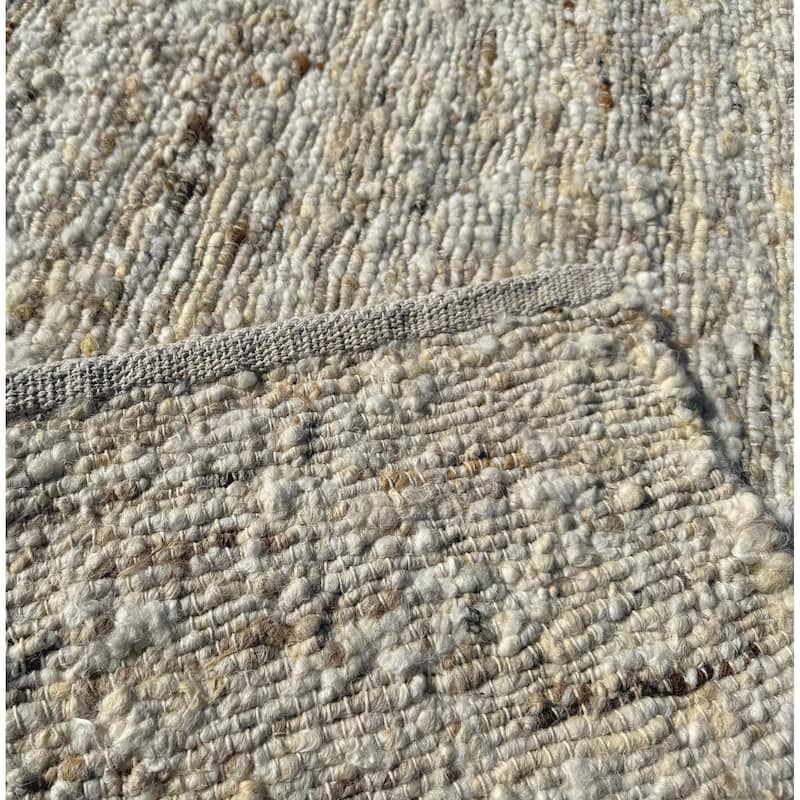 Ivory Beige Wool Handmade Modern Minimal Flatweave Area Rug - 8' x 10'