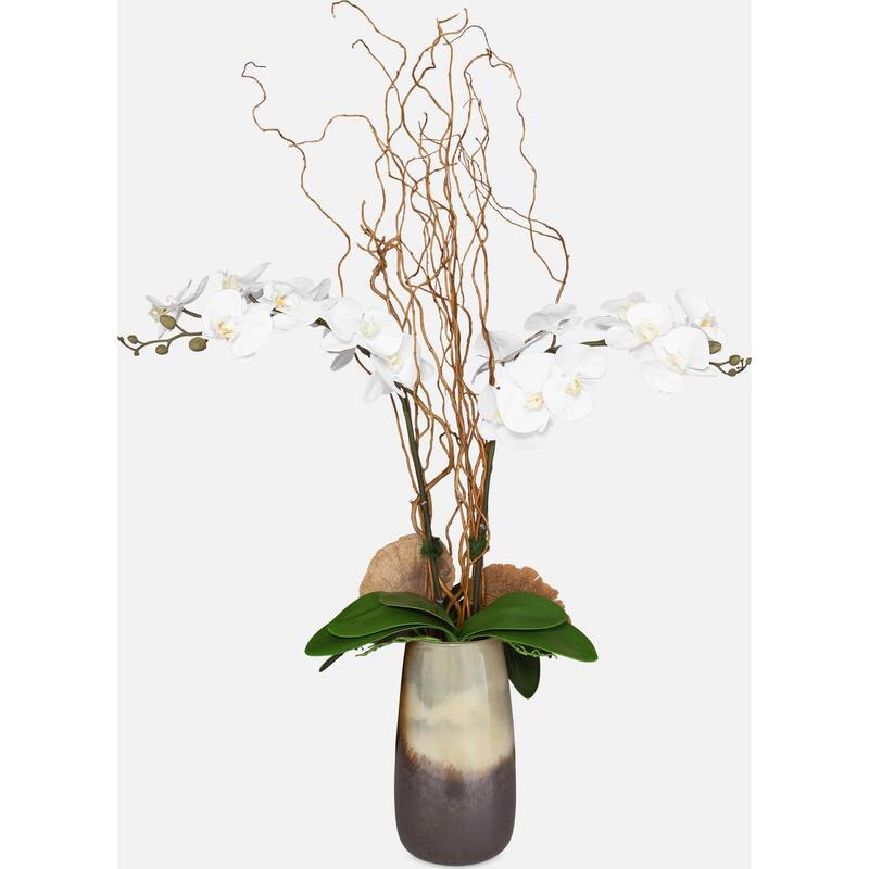 Uttermost 60231 Earthbound Orchid 44" Tall Glass Faux Flora Planter - Sand / Bronze - Sand / Bronze