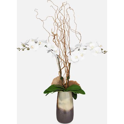 Uttermost 60231 Earthbound Orchid 44" Tall Glass Faux Flora Planter - Sand / Bronze
