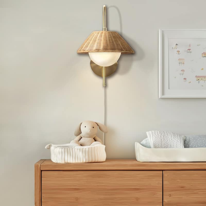 INK+IVY Laguna Gold Rattan Weave Shade Wall Sconce