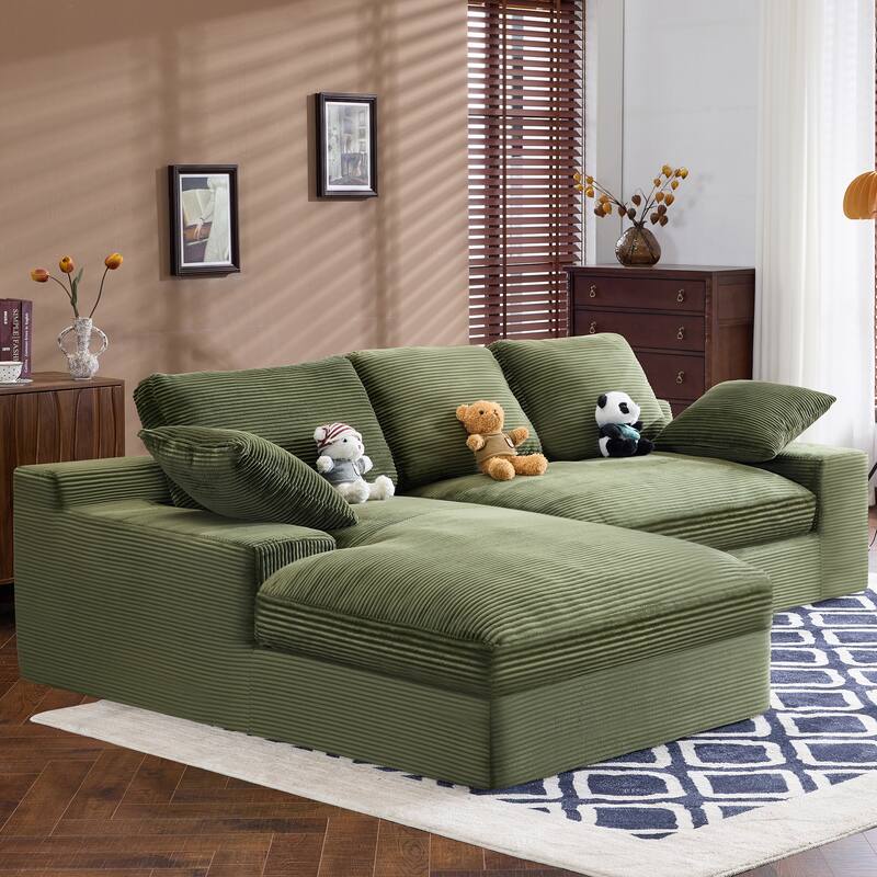 Roomfitters Corduroy Compressed Sofa with 3 Back Cushions & 2 Pillows, Soft Skin-Friendly Couch for Cozy Living Room