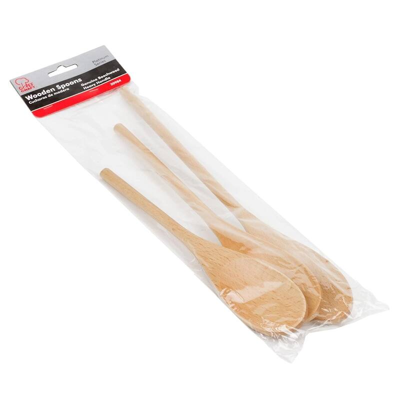 Chef Craft 3pc Beechwood Wooden Kitchen Mixing Spoon Set - 10", 12" & 14" Long