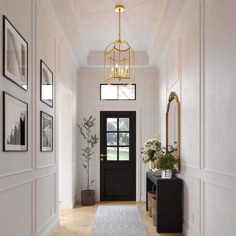 Acroma Dimmable Geometric Lantern Drum Chandeliers - Satin Gold