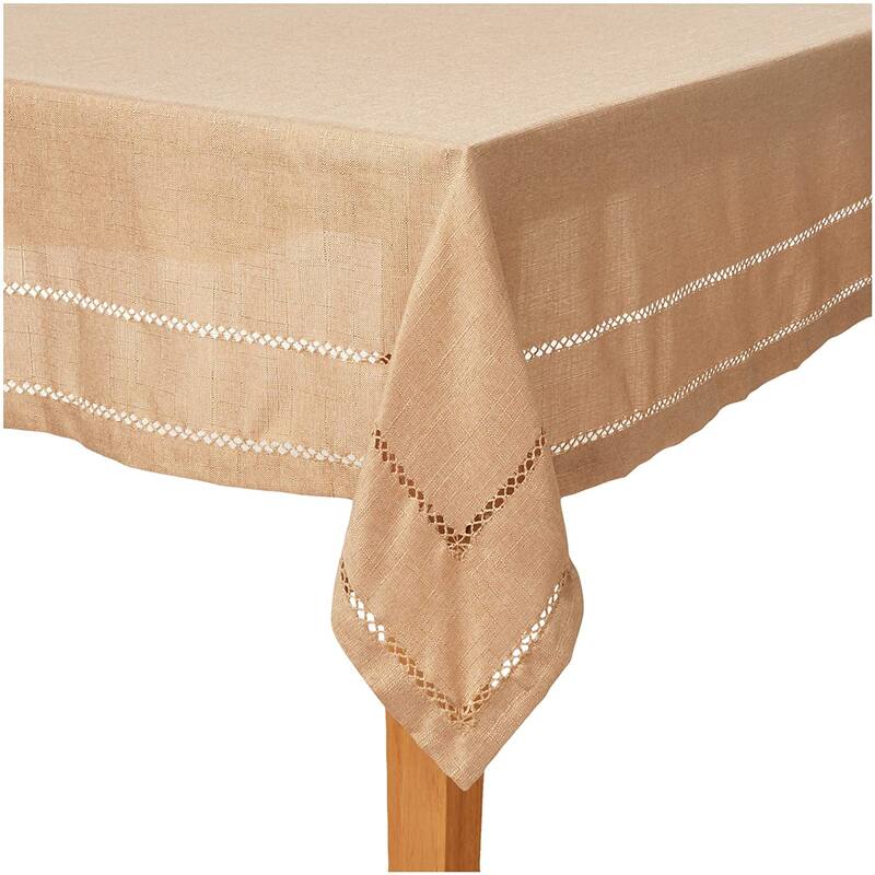 Violet Linen Hem Stitch Border Vintage Pattern Tablecloth - 68" X 140" - Gold