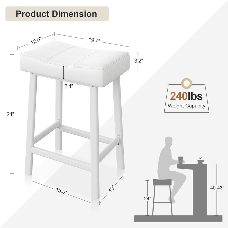 Bar Stools Set of 4, 24" Counter Height Upholstered Padded Barstools with Curved Surface
