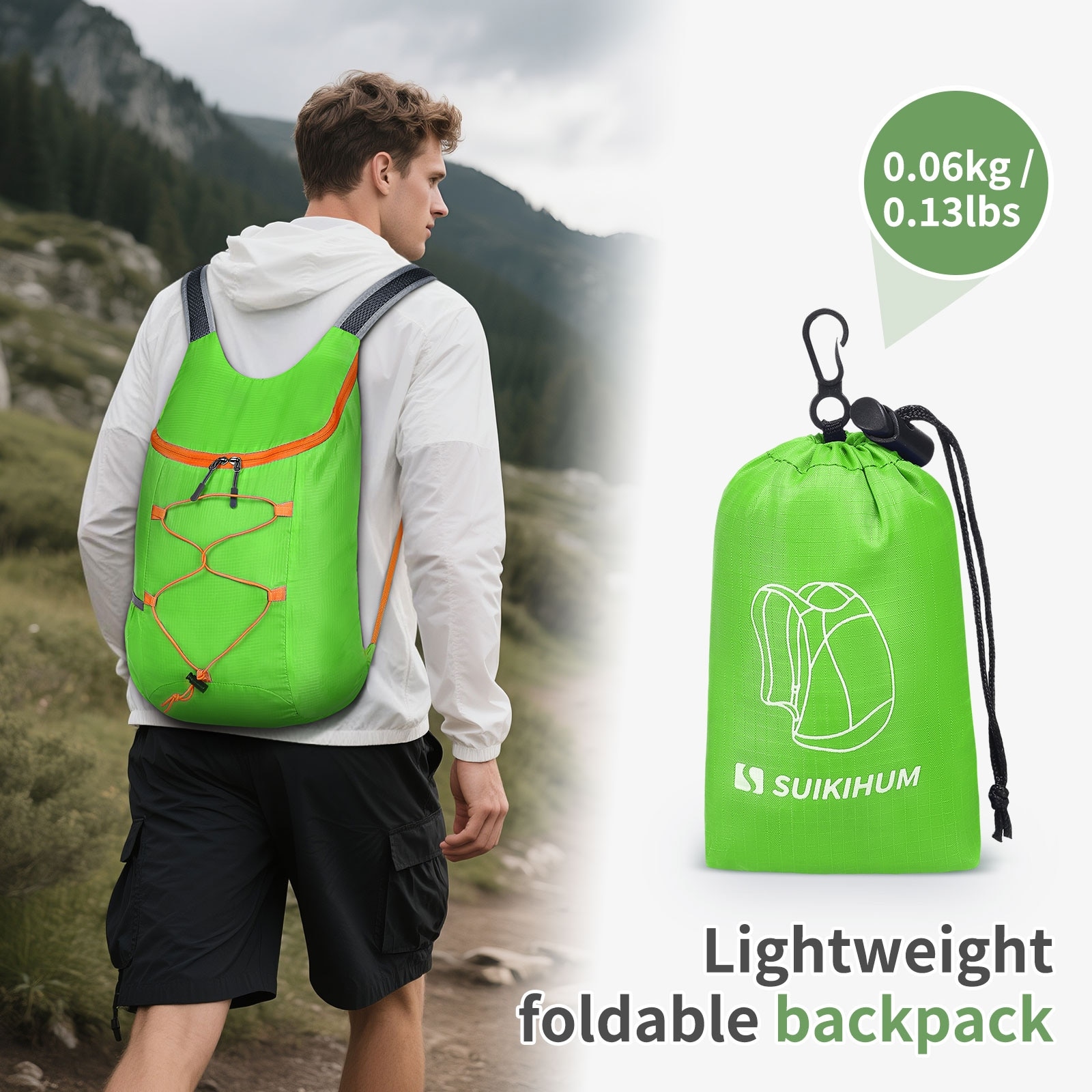 Ultralight foldable hiking backpack in waterproof nylon fabric