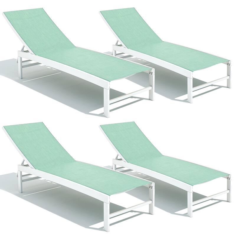 Crestlive Outdoor Pool Side Adjustable Aluminum Chaise Lounge Chairs Set of 4 - See Picture