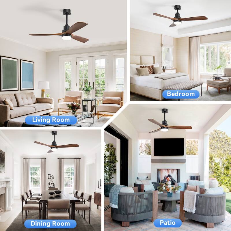 48 Inch Wood Ceiling Fan with Light and Remote/Smart App Control, Dimmable Lights Included