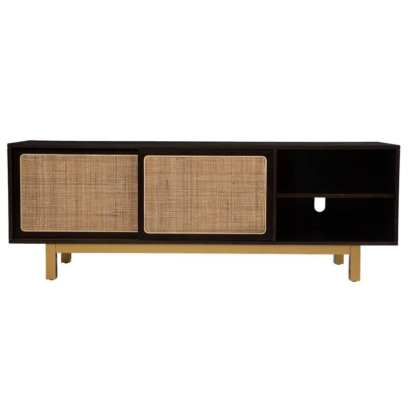 SEI Furniture Transitional Brown Wood Rattan Media TV Stand for TV's up to 62"