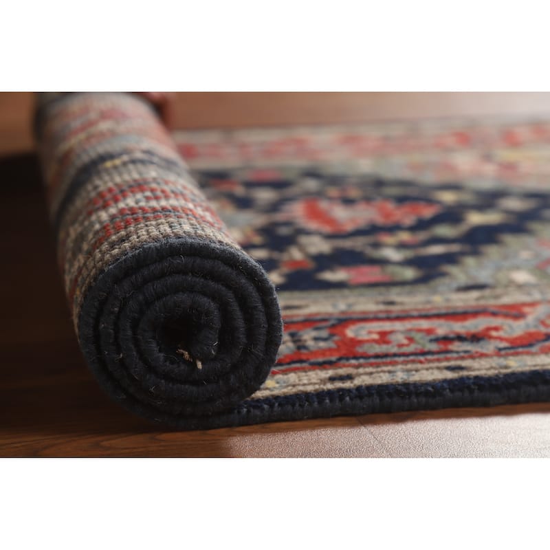 Hand Knotted Oriental 100% Wool Carpet Traditional Medallion Navy Blue & Blues Heriz (serapi) Area Rug - 5' 0'' X 3' 0''