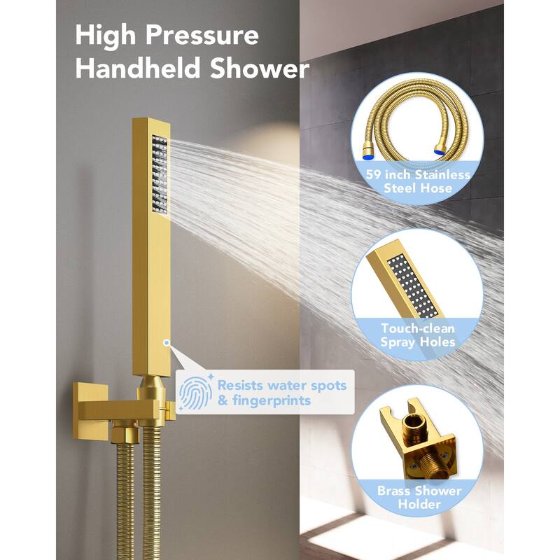 Wall-Mounted Shower Fixture System 12 in Rain Shower Head LCD Digital Thermostatic Valve Shower Faucet Set with 3 Body Jets