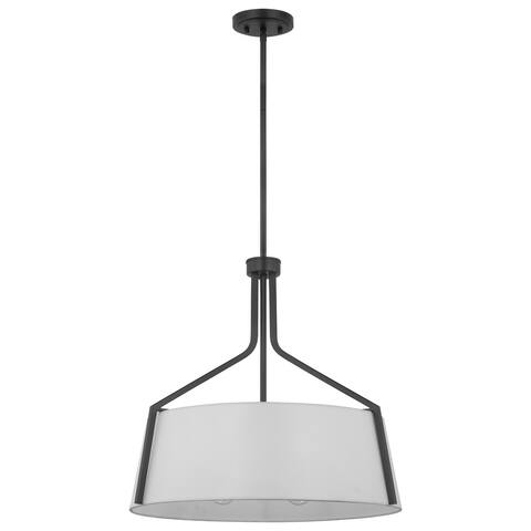 Livingston 4 Light Pendant Medium Base 60 Watt Matte Black Finish White Linen Fabric Shade