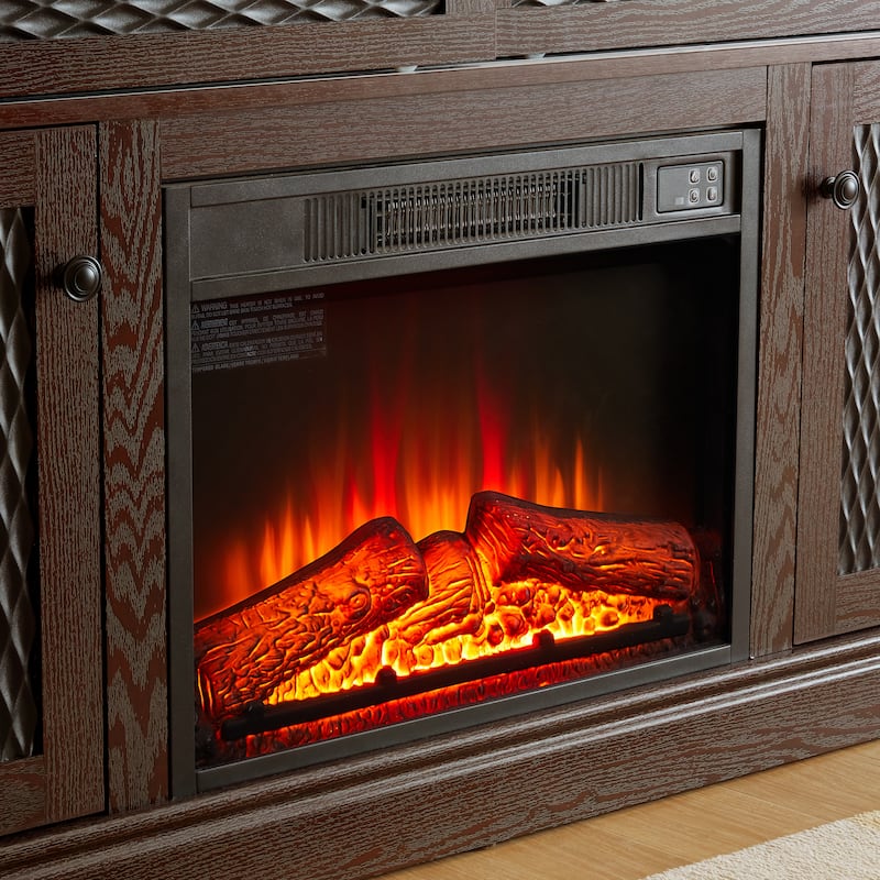 Embossed Pattern TV Stand for TVs Up to 65", Fireplace TV Stand with Storage Cabinet