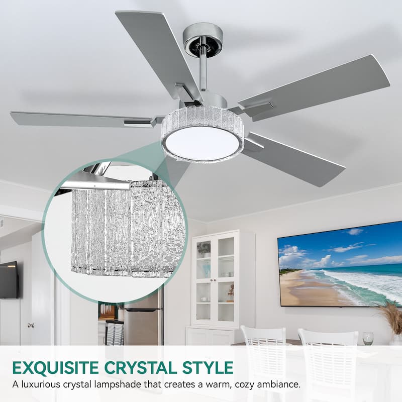 Moasis 52 Inch 5-Blade Crystal Chandelier Ceiling Fans with Lights and Remote Control - 52 Inches