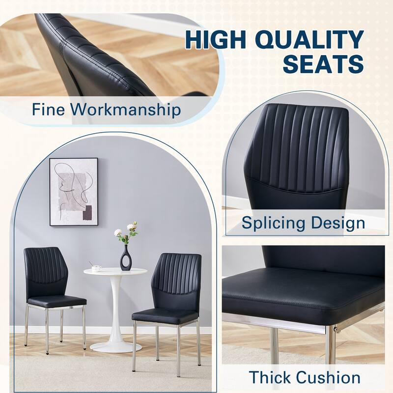 Set of 4 Vertical Stripe Design Dining Chair with Metal Leg Armless Chair Accent Chair Armless Chair for Dining Room - Black+Silver